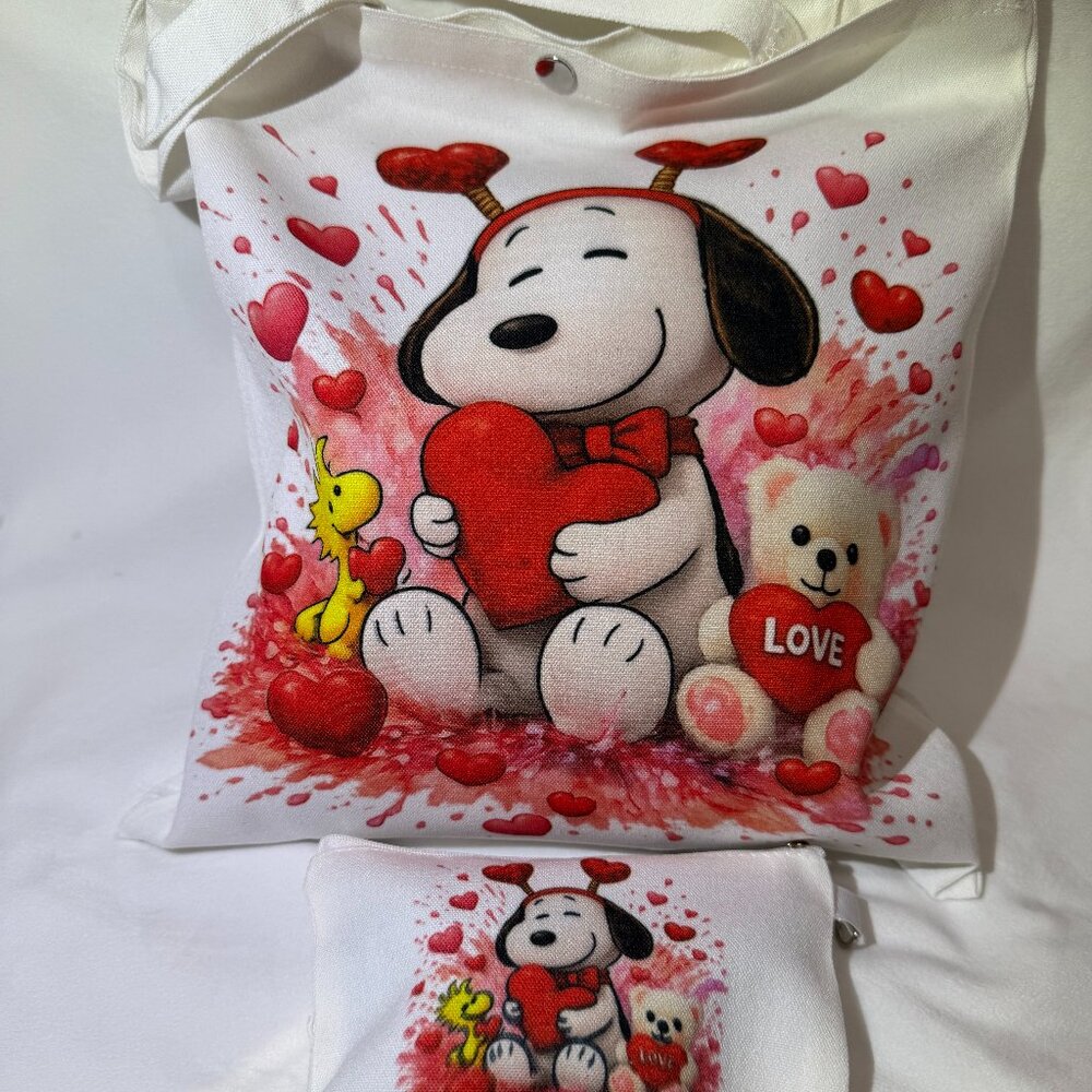 Cute Valentine Cartoon Character Tote Bag Love Hearts w/ Matching Zipper Pouch
